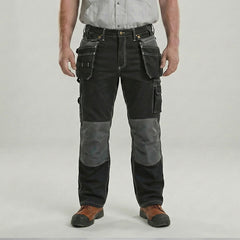 Calça cargo de trabalho em poliéster e algodão com bolsos amovíveis para ferramentas e reforço nos joelhos – B128