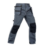 Front view of B128 Grey polyester cotton cargo work pants with detachable tool pockets and reinforced knees