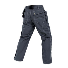 Back view of B129 Grey polyester cotton work pants with knee pad pockets and multi-layered tool pockets