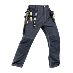 Front view of B129 Grey polyester cotton work pants with knee pad pockets and multi-layered tool pockets