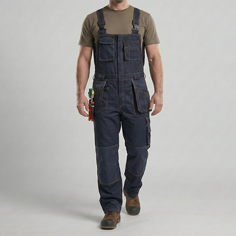 Polyester Bib Overalls for Mechanics with Pockets & Installable Knee Pads