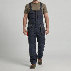 Polyester Bib Overalls for Mechanics with Pockets & Installable Knee Pads