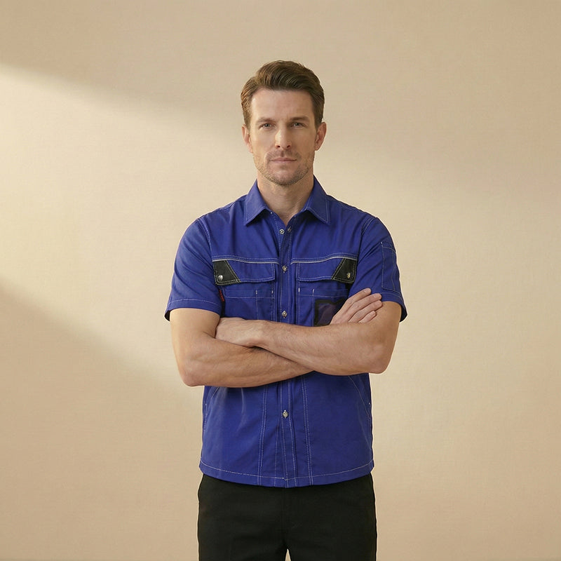 Short-Sleeve Summer Work Shirt – Lightweight Cotton Blend with Reflective Trim [B230]
